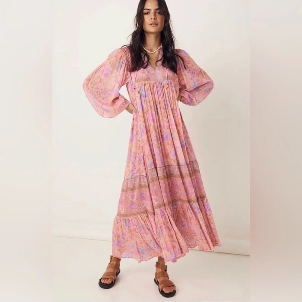 Spell & The Gypsy Butterfly Boho Maxi Dress Musk Pink Floral Festival Size L - Picture 1 of 10